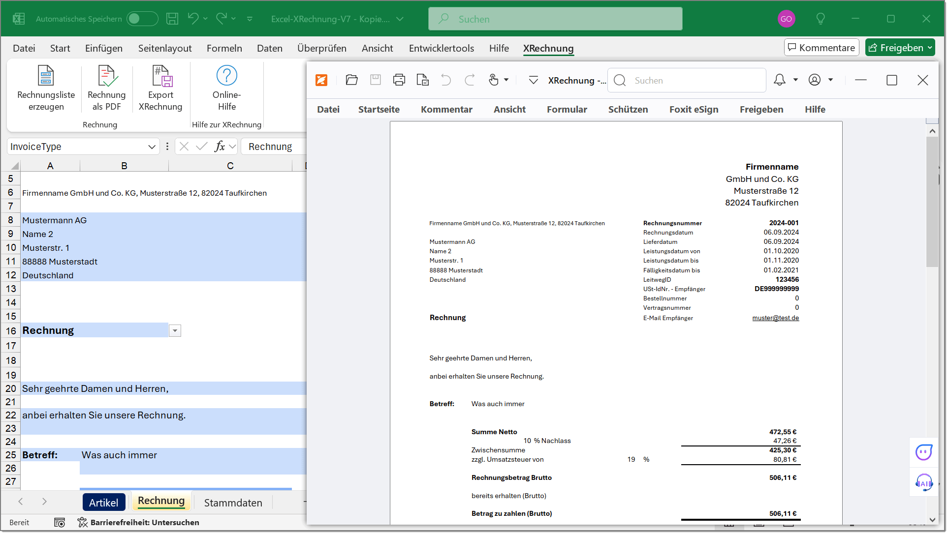 E-Rechnung als GAEB X89 und XRechnung 3.0 direkt aus Excel