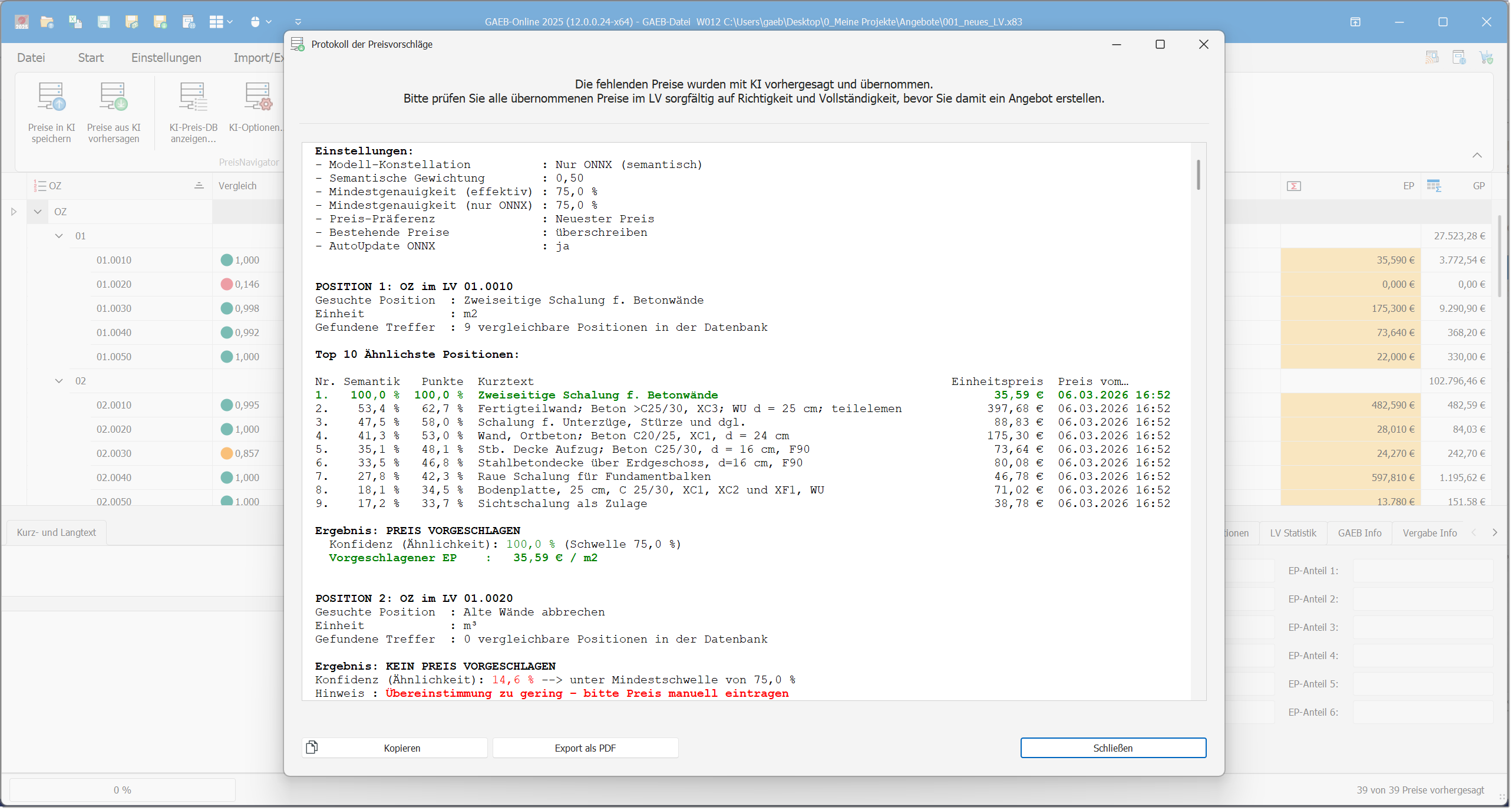 KI-PreisNavigator für GAEB-Online 2025