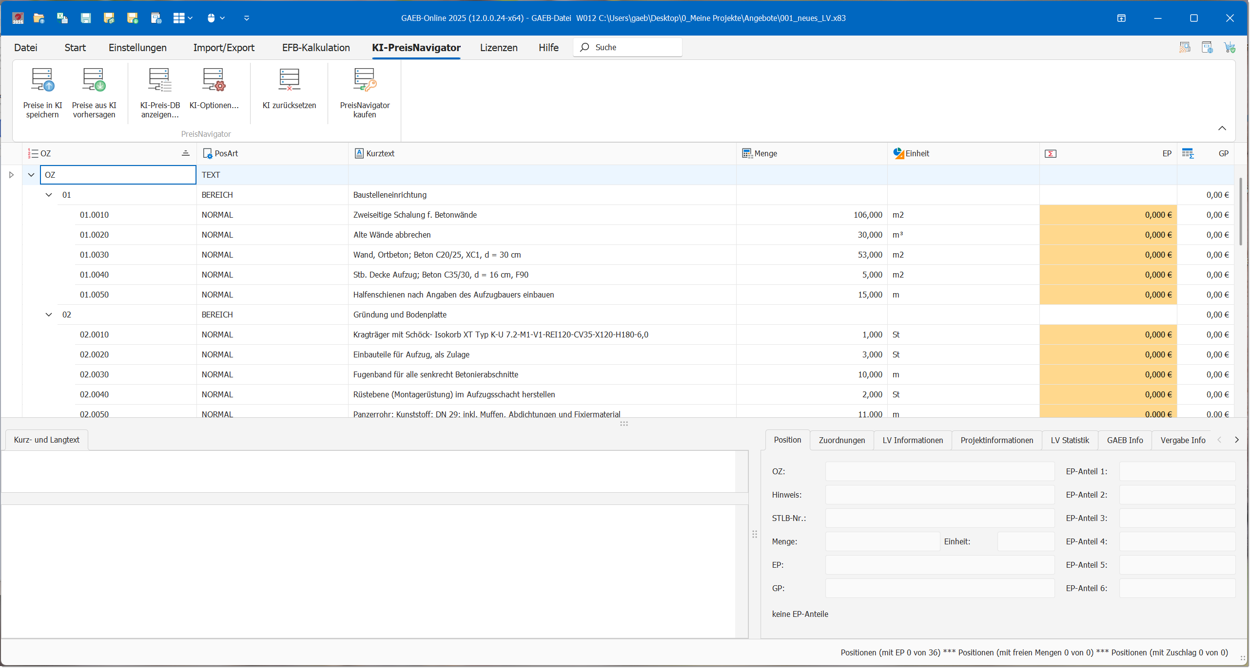 GAEB-KI-PreisNavigator in GAEB-Online 2025
